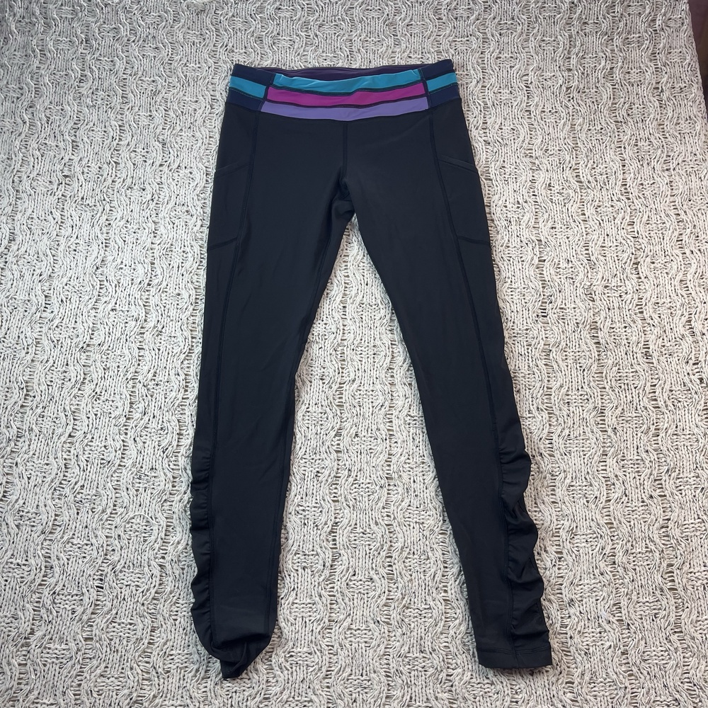 Lululemon Groove Pant Leggings Womens 8 Black Nylon Interior Drawstring Bottoms